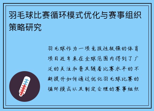 羽毛球比赛循环模式优化与赛事组织策略研究