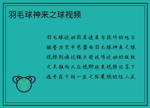 羽毛球神来之球视频
